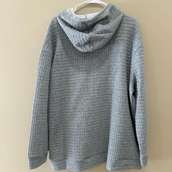 Women’s Plus Hoodie Textured Long Sleeve Pocket Pullover Casual Blouse Gray 3XL - Picture 2 of 3